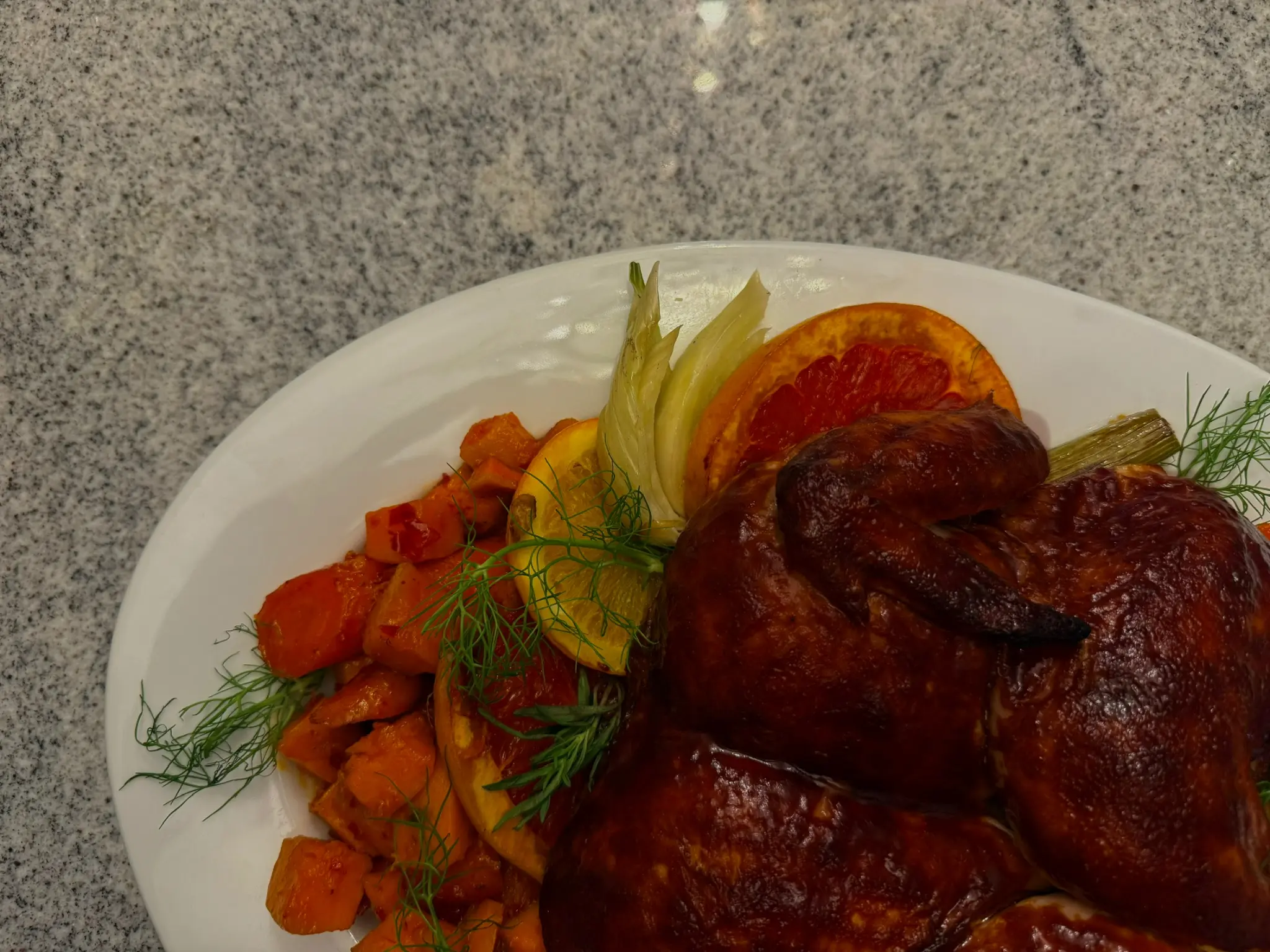 Duck with fennel and roasted vegetables